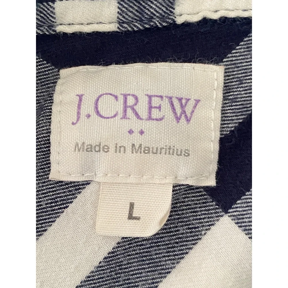 J.Crew Boy Fit Plaid Button Down Shirt Womens Size L‎ Navy/White Cotton